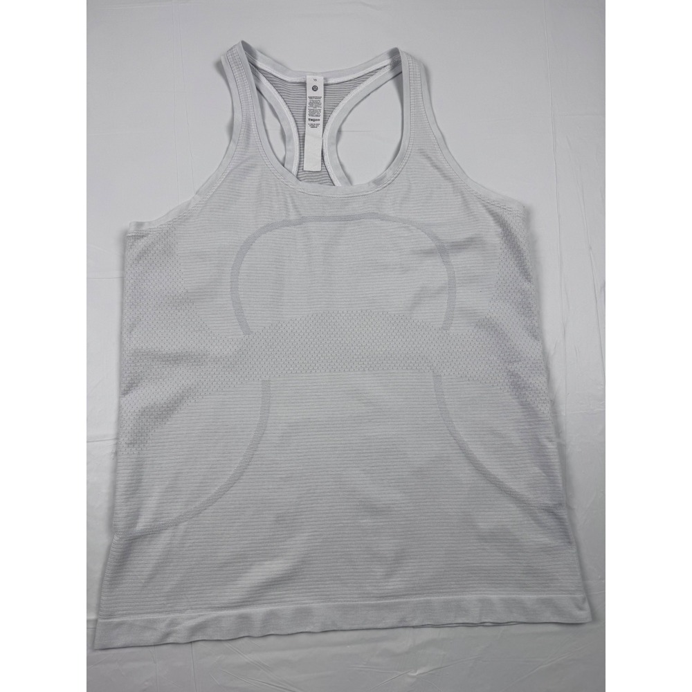 Lululemon Swiftly Tech Racerback Tank Top 2.0 Gray White Stripe Size 10 LW1CHSS
